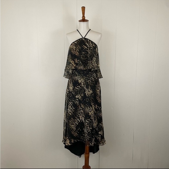 Theia Sleeveless Animal Print Halter Neck Tiered Sheath Dress - Picture 1 of 7